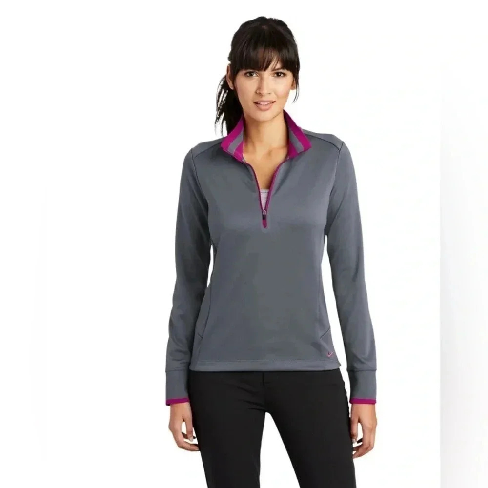 Nike Gray Half-Zip Ski Pullover with Pink Trim